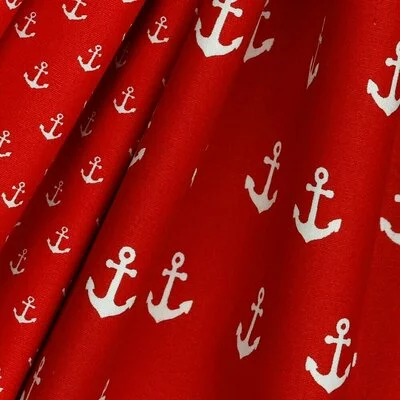 Printed Cotton - Anchor Party Red - cupon 70cm