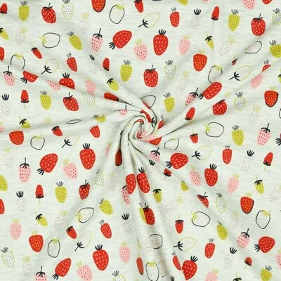 Printed Cotton Jersey - Strawberry Ecru Melange