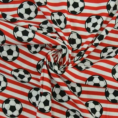 Printed Poplin - Soccer Stripes Red