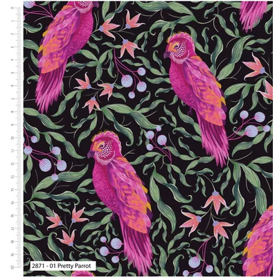Bumbac designer print - Paradise Pretty Parrot
