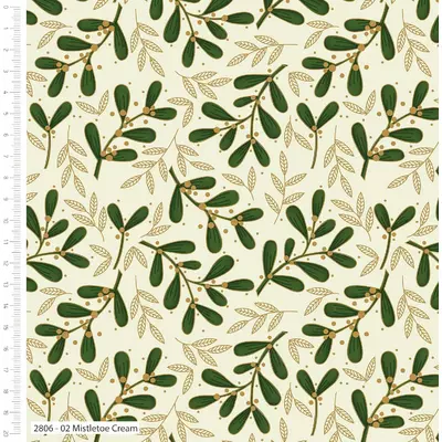 Bumbac Imprimat - Christmas Mistletoe Cream 2806-02