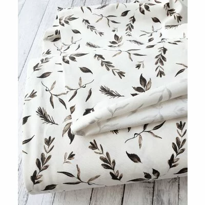 Jerse Bumbac imprimat - Leaves Taupe - cupon 80 cm