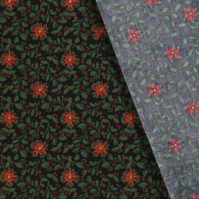 Material bumbac - Christmas Twigs Navy