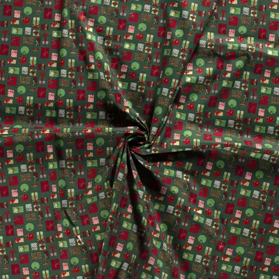 Material bumbac Craciun - Christmas Presents Green