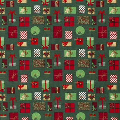 Material bumbac Craciun - Christmas Presents Green