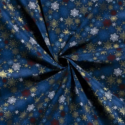 Material bumbac Craciun - Colored Snowflakes Navy