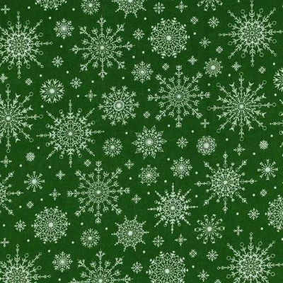 Material bumbac - Snowflakes Green P320GREEN