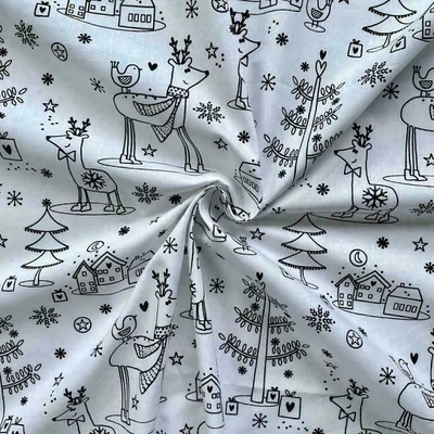 Material textil de colorat - Christmas Friends - cupon 1m