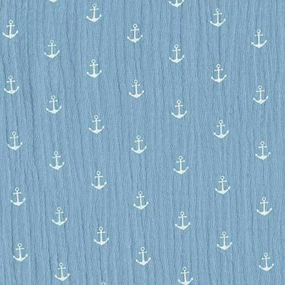 Muselina imprimata - Anchors Bleu - cupon 47cm