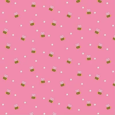 Poplin imprimat - Bees & Flowers Pink - cupon 68 cm
