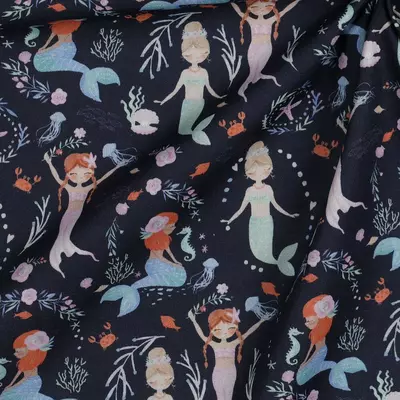 Poplin imprimat digital - Mermaids Navy