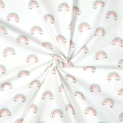 Poplin imprimat - Glitter Rainbows White