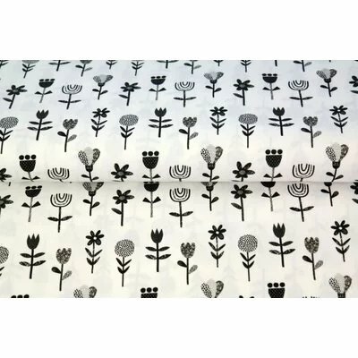 Poplin imprimat - Scandic Flower White/Black