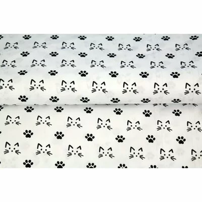 Poplin imprimat - Whiskers and Paws White