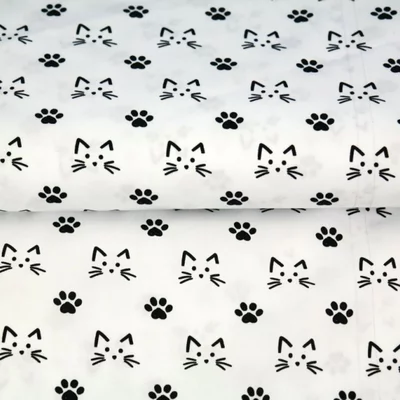 Poplin imprimat - Whiskers and Paws White - cupon 50 cm