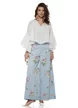 Blugi dama baby blue extralong wide cu imprimeu floral talie inalta