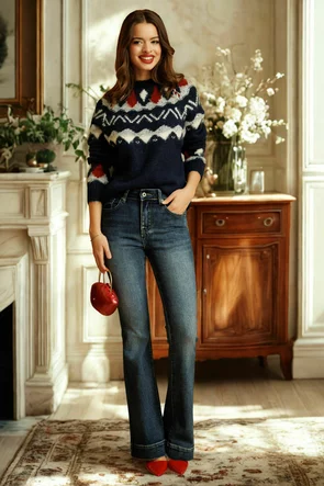 Blugi dama evazati albastri usor prespalat material premium elastici cu manseta lata