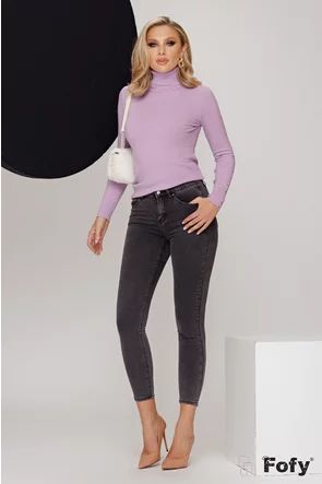 Blugi dama gri premium elastici cu talie medie efect push-up