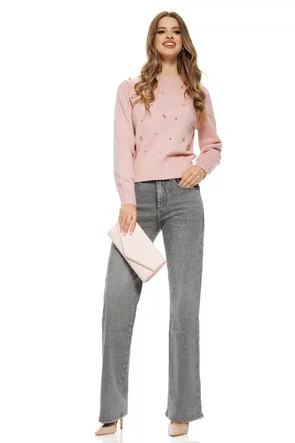 Blugi dama gri premium supersoft drepti usor prespalat elastici