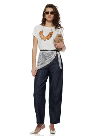 Blugi dama indigo cu esarfa de dantela detasabila