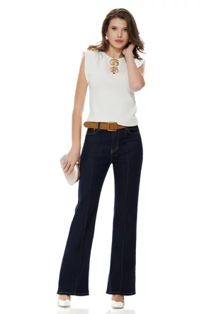 Blugi dama premium evazat fashion trend 2026 indigo cu centura