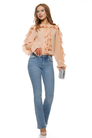 Blugi dama premium evazati albastru deschis elastic si efect push-up