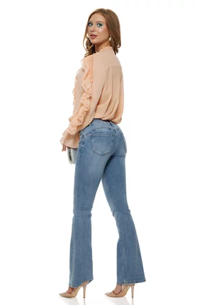 Blugi dama premium evazati albastru deschis elastic si efect push-up