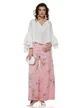 Blugi dama roz extralong wide cu imprimeu floral talie inalta