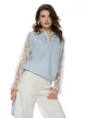 Blugi dama wide premium cloud dancer 2026 elastic cu buzunre baby blue cu strassuri