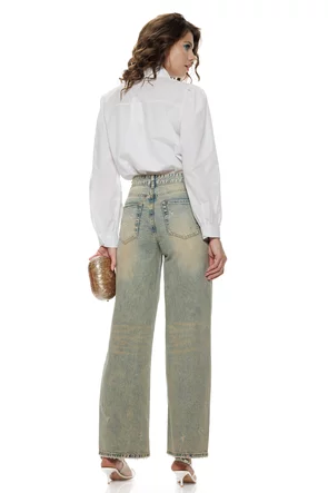 Blugi dama wide premium patinati cu rupturi