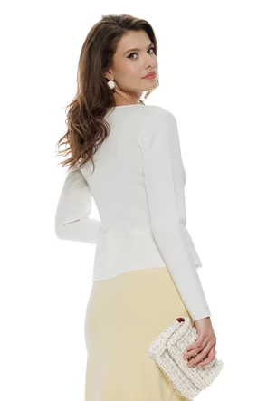 Bluza dama alba din vascoza premium cu peplum si accesorii aurii
