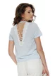 Bluza dama baby blue premium brodata cu margele si spate cu decupaj de dantela