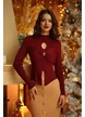 Bluza dama burgundy din tricot premium cu decupaje si twist seducator