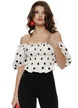 Bluză damă cloude dancer retro cu buline negre și mâneci bufante