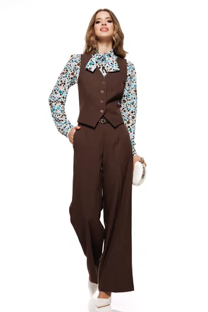 Bluză dama de ocazie Fofy din saten supersoft  alb cu buline colorate  cu esarfa innodata