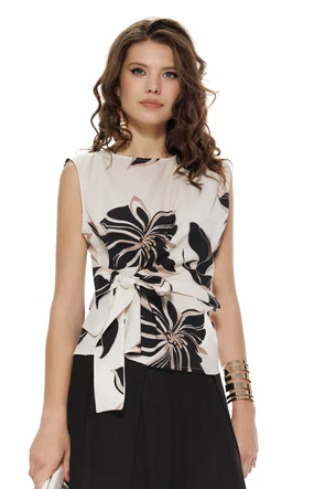 Bluza dama de vara din bumbac premium cu nod stilizat si imprimeu floral