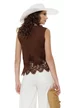 Bluza dama de vara din in maro premium cu accesorii din margele si paiete si broderie aplicata