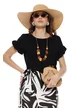 Bluza dama de vara din vascoza premium neagra cu volane si colier din lemn