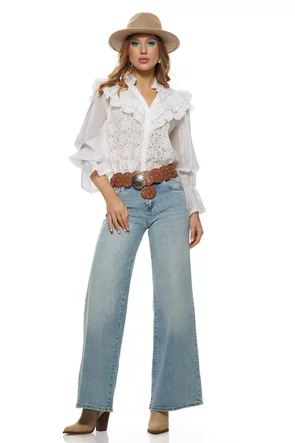 Bluza dama din organza premium alba dantela si volane