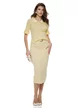 Bluza dama din tricot premium galben pai cu maneca plisata clopotel revere si perle
