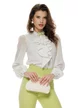Bluză dama eleganta alba Fofy cu jabou elaborat si funda detasabila verde lime