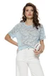 Bluza dama eleganta baby blue din dantela premium elastica cu aplicatii de perle