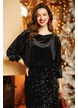 Bluză dama eleganta din catifea elastica neagra maneca fluture croi lejer