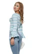 Bluza dama eleganta din tricot cu dungi baby blue premium cu maneca clopotel plisat