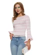 Bluza dama eleganta din tricot cu dungi roz premium cu maneca clopotel plisat