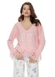 Bluza dama eleganta din tricot premium roz cu broderie cu floricele si franjuri