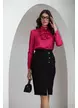 Bluză dama  eleganta Fofy din saten ciclame cu brosa decorativa