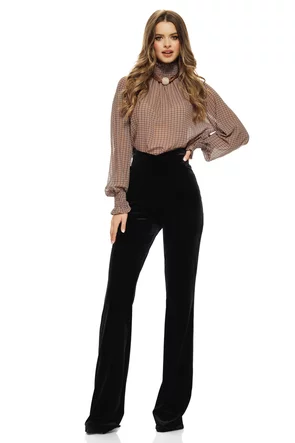 Bluza dama eleganta in carouri fine cu guler si mansete  incretite