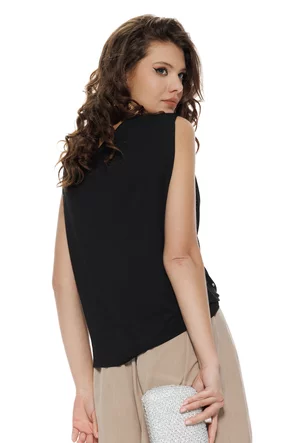 Bluza dama eleganta neagra din vascoza premium elastica cu perle argintii