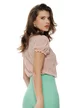 Bluza dama eleganta roz cu imprimeu argintiu Fofy cu jabou detasabil  si maneca scurta